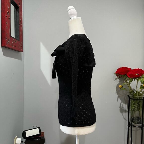 NEW Arden B. Wool Open Weave Knit Patterned Bow Tie Boatneck Fitted Sweater NWT - Picture 5 of 12